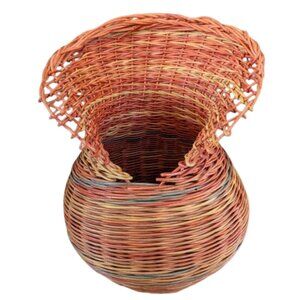 Unique Folded Rim Colorful Woven Wicker Basket - Handmade Home Decor